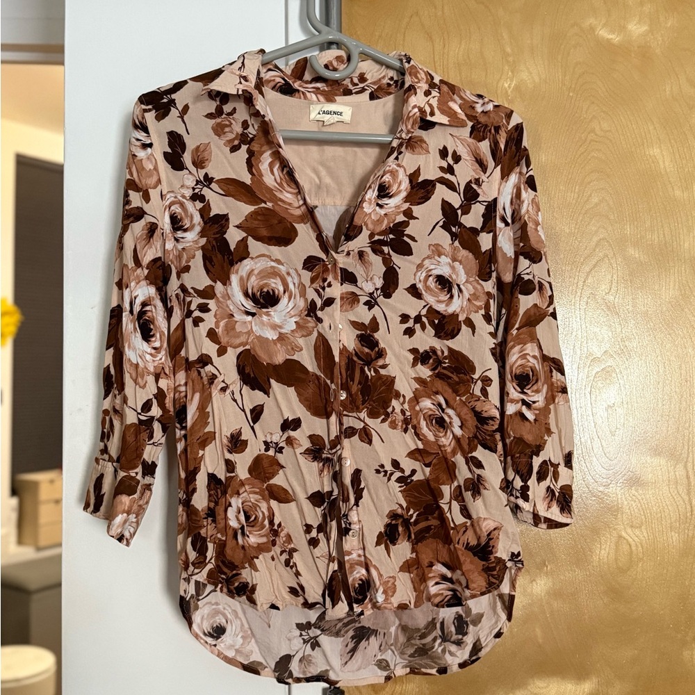 L'AGENCE Brown Floral Blouse